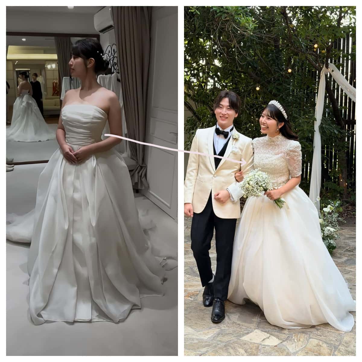 実例写真！ボレロ 半袖 キラキラ光る刺繍 くるみボタン キラキラスパンコール 華やか 結婚式