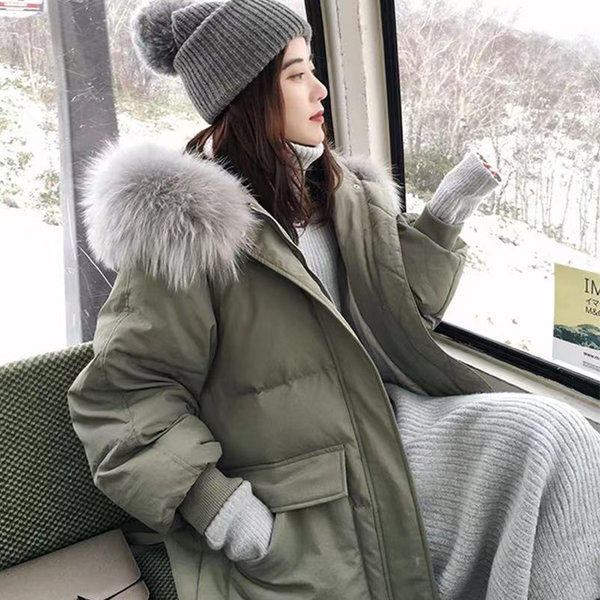 イノセント ルーズフィット レディース フードファー ロング ダウン ジャンパー