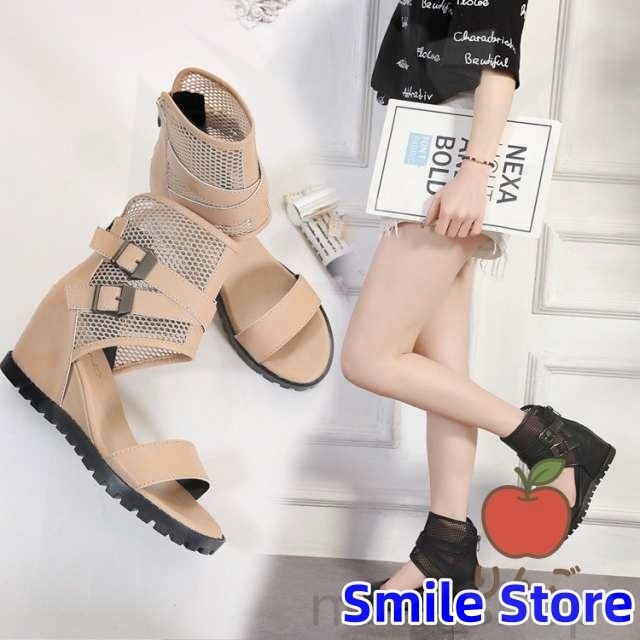 グラディエーター 痛くない靴 フラットシューズ オシャレサンダル 【りんご】レディース ブーツ オープントゥ ストラップ ヒール7cm サマーブーツ ブーツサンダル 美脚