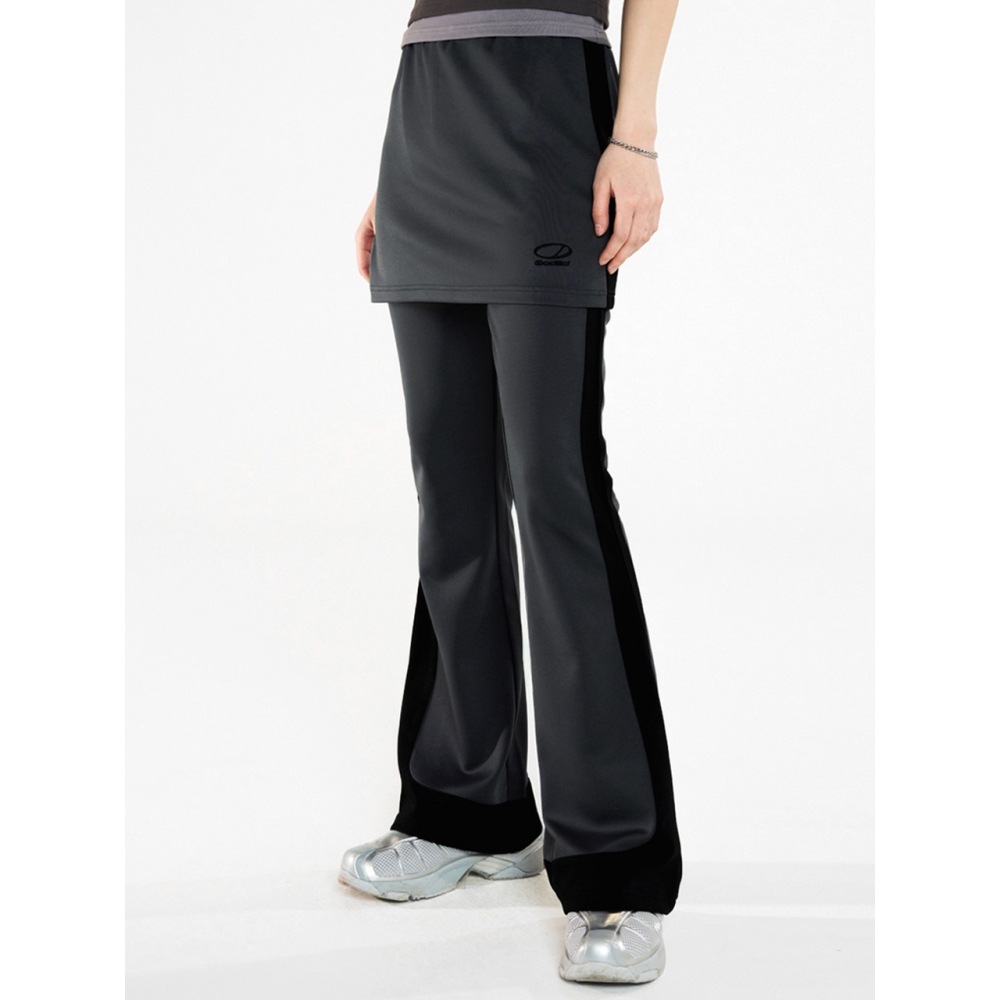 ODD STUDIO レイヤードブーツカットジャージーパンツグレーブラック