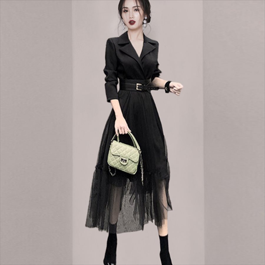 ロングドレス ドレス dress 衣装 ワンピース パーティードレス パーティドレス ロング ロング丈 ミモレ ミモレ丈 袖あり 長袖 Vネック Aライン フレア ドッキング