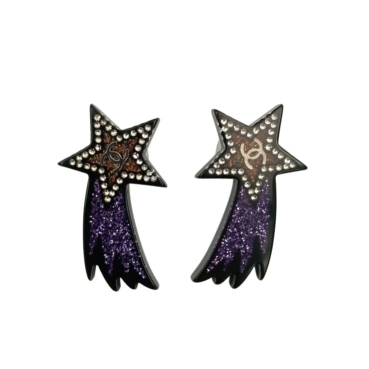 ピアス ココマーク シューティングスター レジン メタル - グリッター 流れ星 パープル系 / シルバー系 ファッションピアス 小物 ブランド オフィス カジュアル【本物保証】