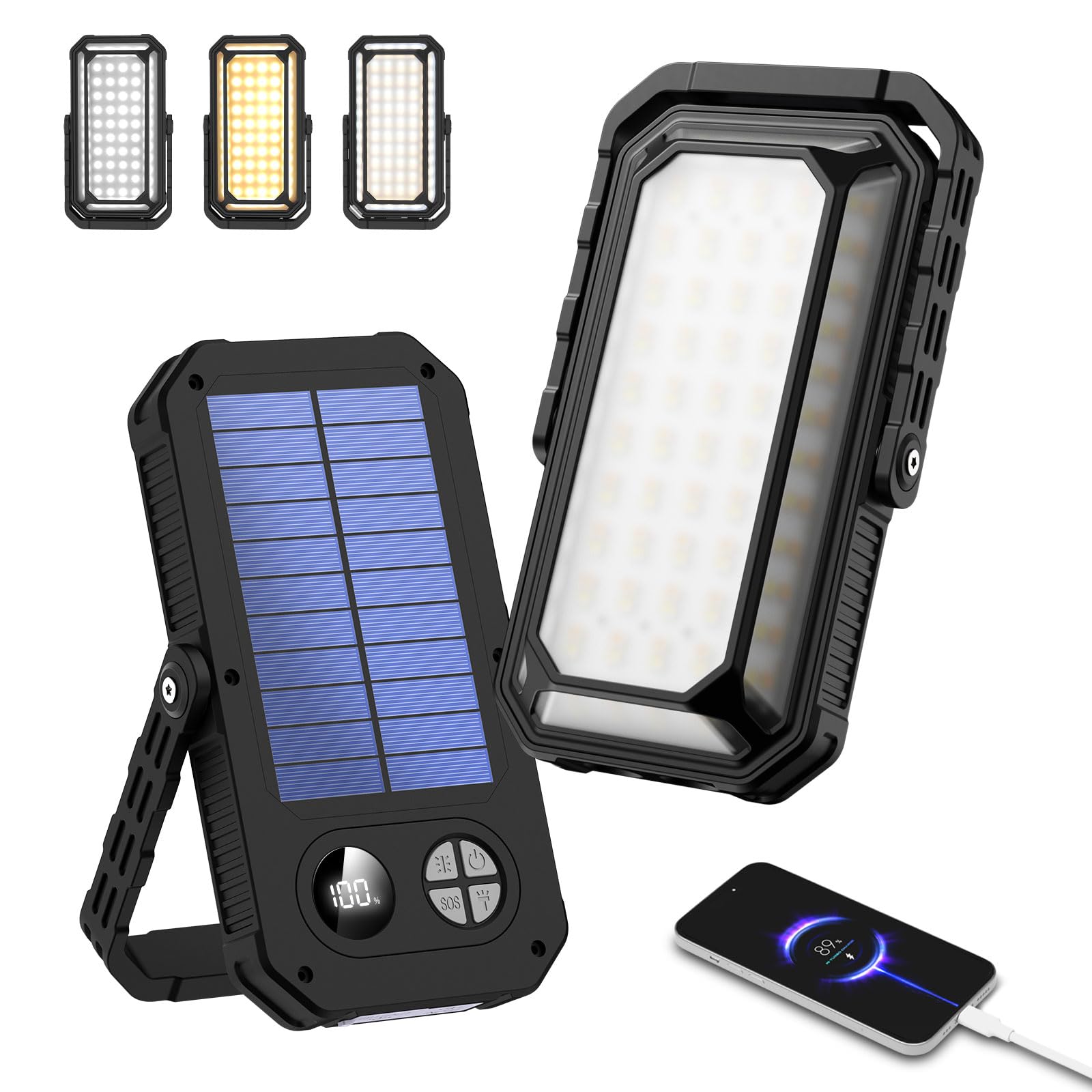 DINGAI LED ランタン キャンプ用品 防災 ライト 万能型 【ソーラー充電式 超高輝度 1200ルーメン 14点灯モード 10000mAh 大容量 4色切替 無段階調光】 USB-C充電式 電