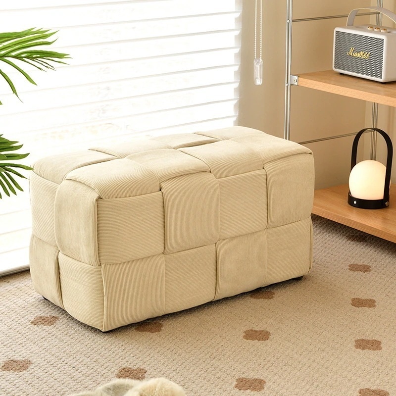 スツール スクエア 型 北欧 コーデュロイ生地 交差織り オットマン おしゃれ インテリア 高反発 クッション サイドテーブル オフ ホワイト