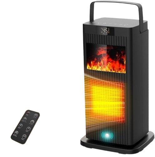 1秒速暖 暖炉型電気ファンヒーターセラミックファンヒーター リモコン付き ECO知能恒温 暖房器具 省エネ4段階切替 12時間タイマー 90自動首振り 転倒OFF 切り忘れ防止 過熱保護 静音