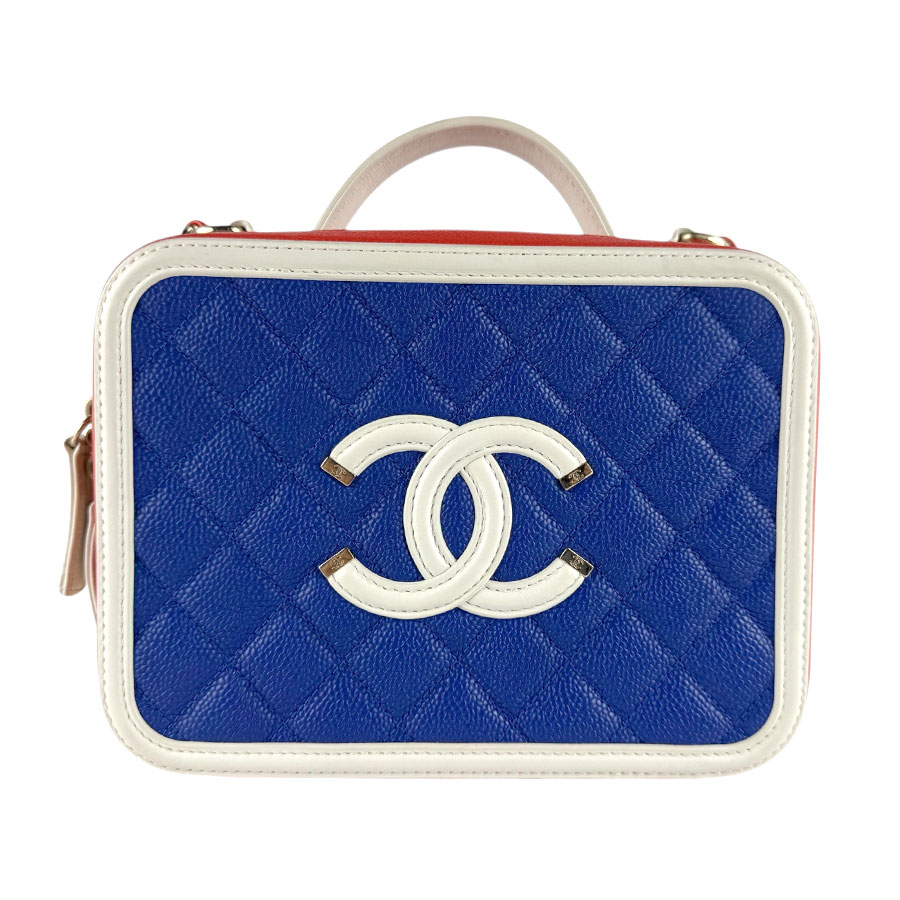 シャネル CHANEL ショルダーバッグ CCフィグリー キャビアスキンレザー ブルー/ホワイト/レッド レディース z9352