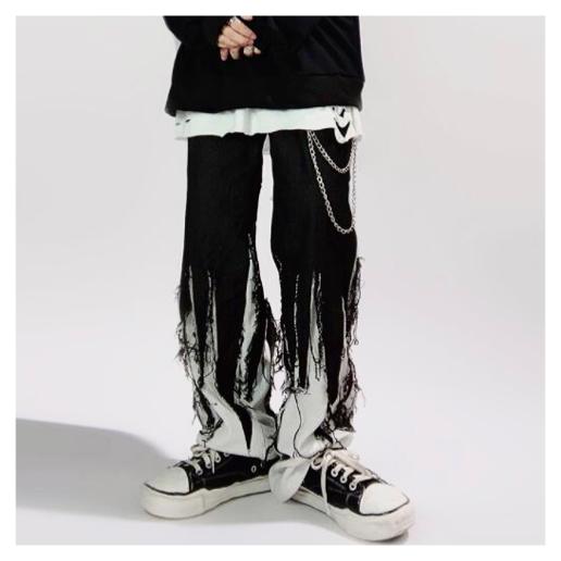 リメイク風 デニム パンツ ジーンズ 切替 ダメージ 韓国 ストリート系 グランジ サブカル ダンス 衣装 K-POP 黒 オーバーダイ ファッション レディース 7J-62 5,195円