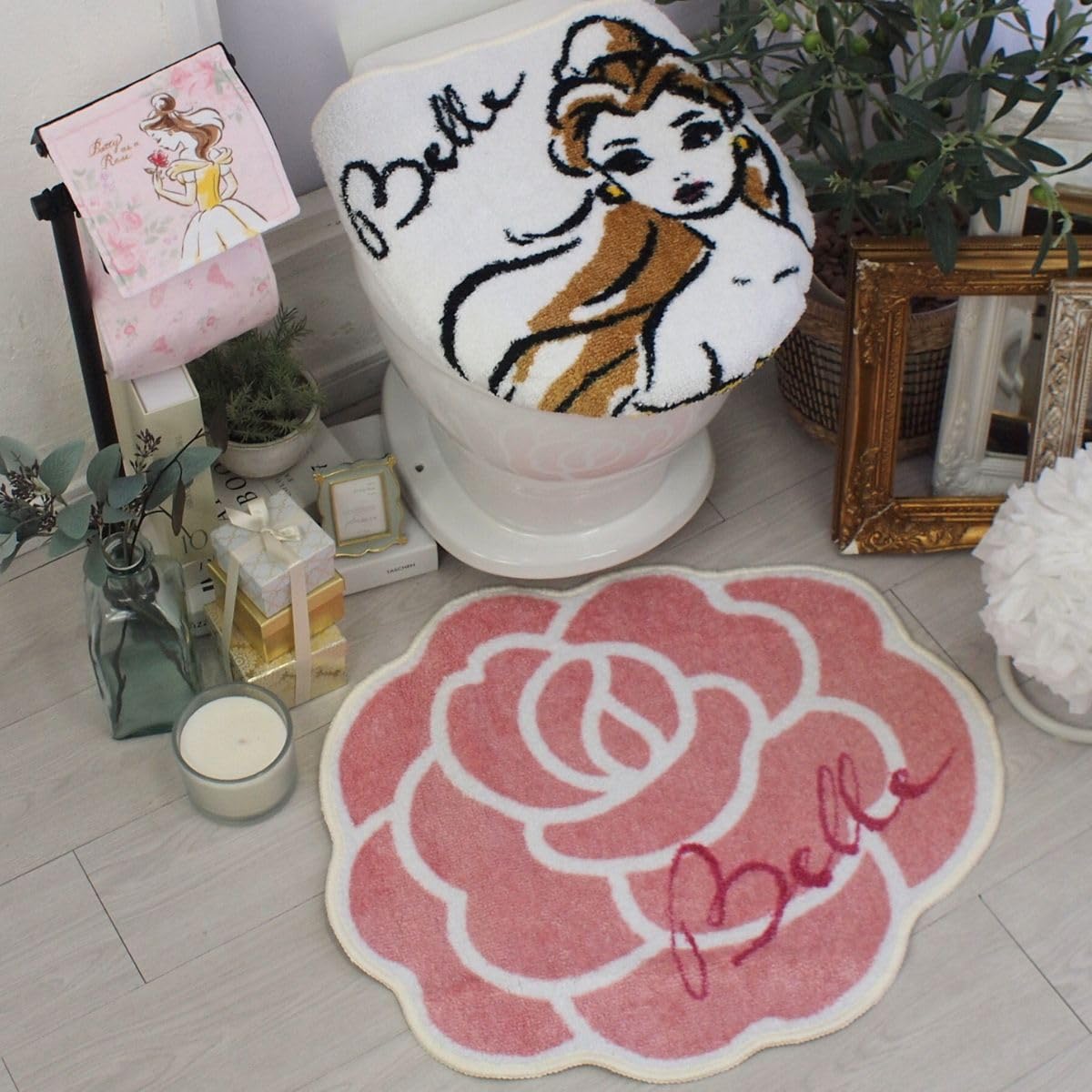 Disney(ディズニー) 美女と野獣 ベル トイレフタカバー トイレマット ペーパーホルダーカバー 3点セット NDY-31/SD-45-132-44