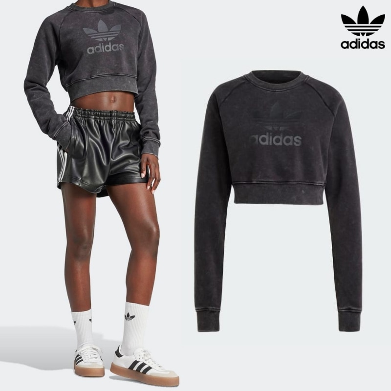 [ADIDAS] アディダス ウォッシュド クロップ マンツーマン / BLACK