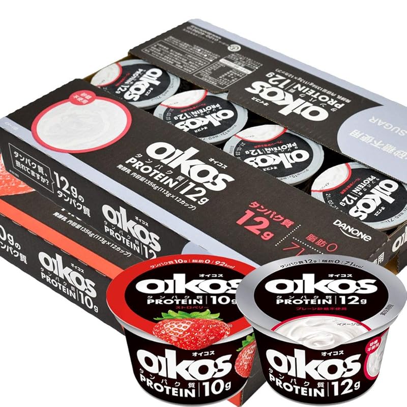 ダノン オイコス ヨーグルト 12カップ (プレーン＆ストロベリー)