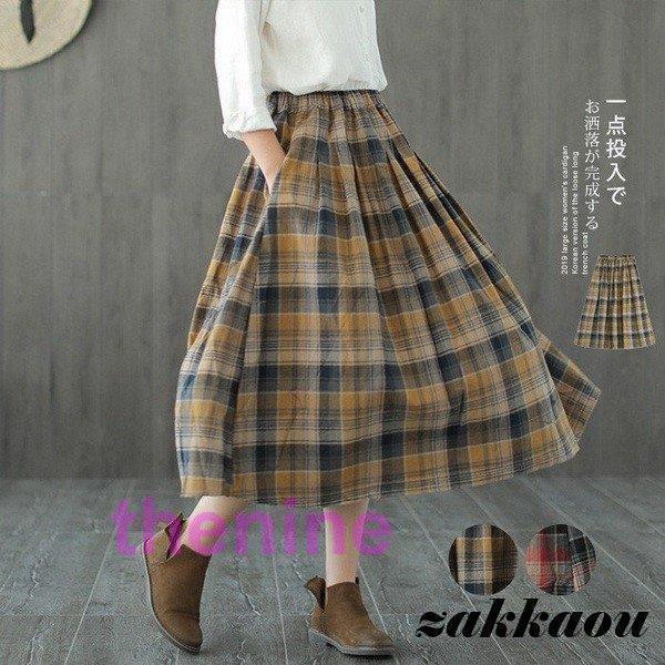 【春早割SALE】スカート ロング スカート チェック スカート 秋 ロングスカート チェック ボトムス スカート ウエストゴム チェック柄 ロング 秋 冬 レディース 20代 30代