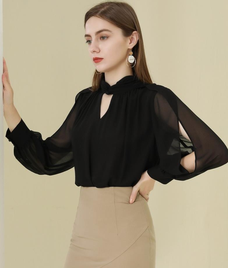 【2枚購入で100円OFF】ワイシャツ/シャツ/大きくサイズ/レディース/ゆったり/春秋/長袖/通勤/ショット丈/ビジネス/面接/OL オフィス トップス シフォンブラウス　 S/M/L/XL/　個性