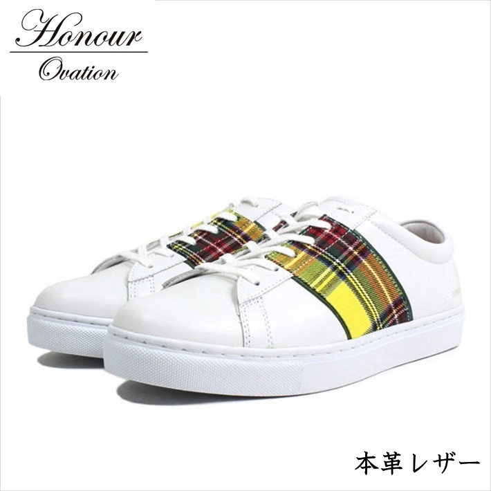 スニーカー メンズ ブランド 本革 レザー シューズ 靴 メンズ Honour Ovation アナーオベーション イエロー 黄 ホワイト 白 4040 RE Y_KO 181120