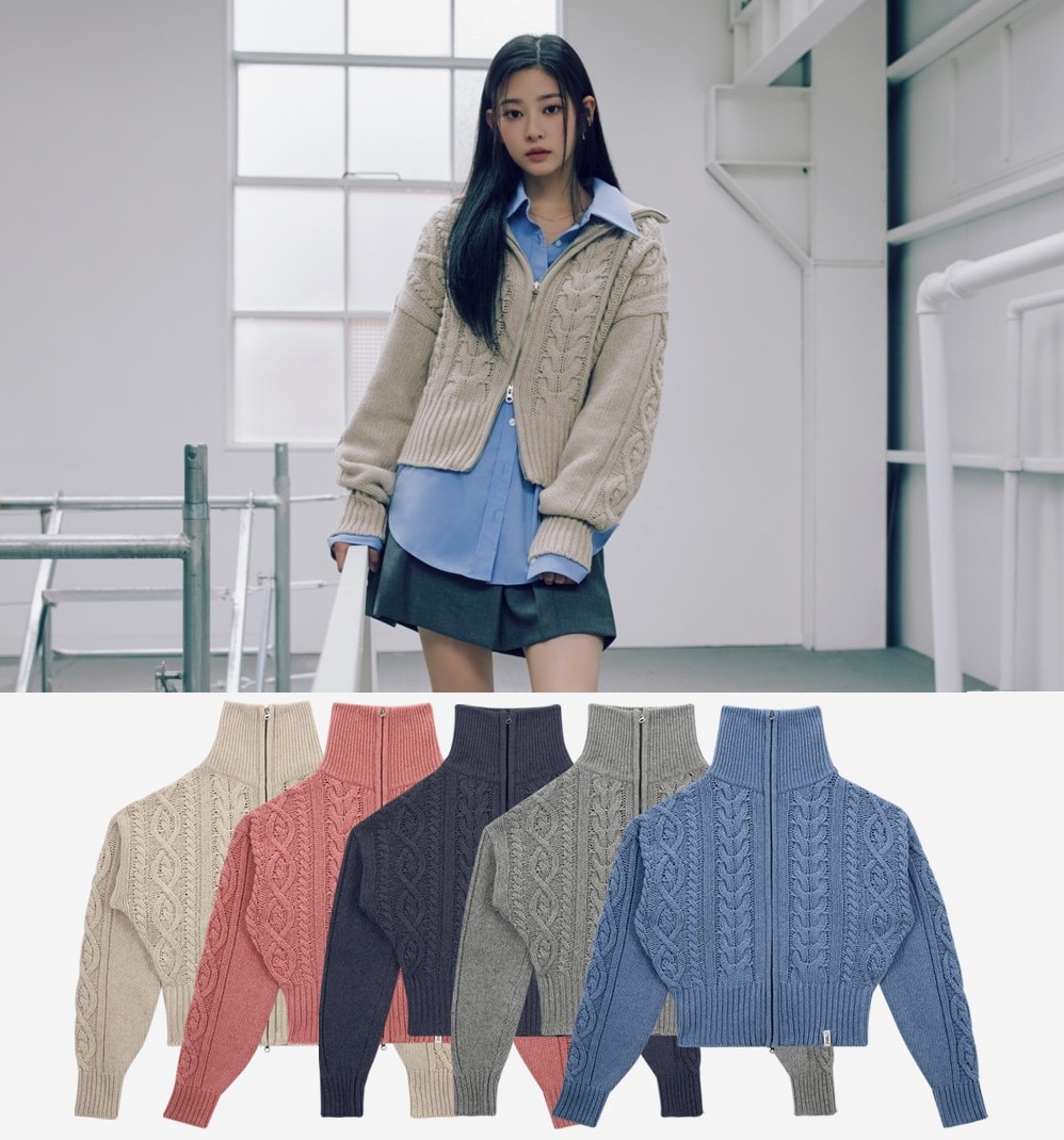[22CW] Wool cable-knit zip-up cardigan 4色 MINJU 新商品 韓国人気 肝節期 韓国ファッション ストリートファッション