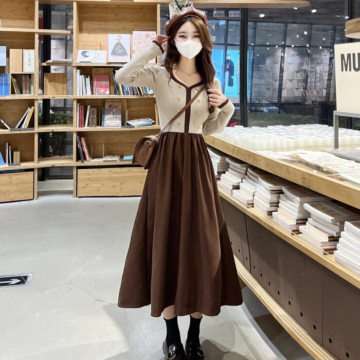 ワンピース レディース ロングスカート フレアスカート フレアワンピース 膝下 ミモレ ミモレ丈 ミディアム丈 長袖 ラウンドネック 襟なし フレア Aライン ハイウエスト かわいい 大人可愛い 5,980円