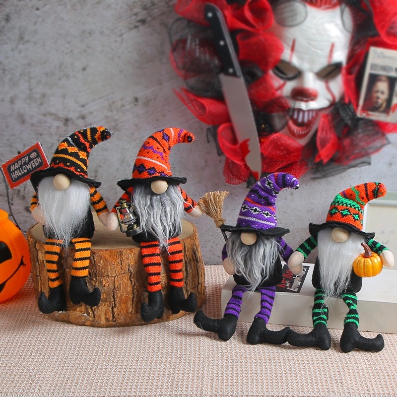 Amazonベストセラーハロウィンほうき魔女ハイハット人形ゴーストフェスティバル縞模様の長い脚顔のない人形装飾小道具 8,348円
