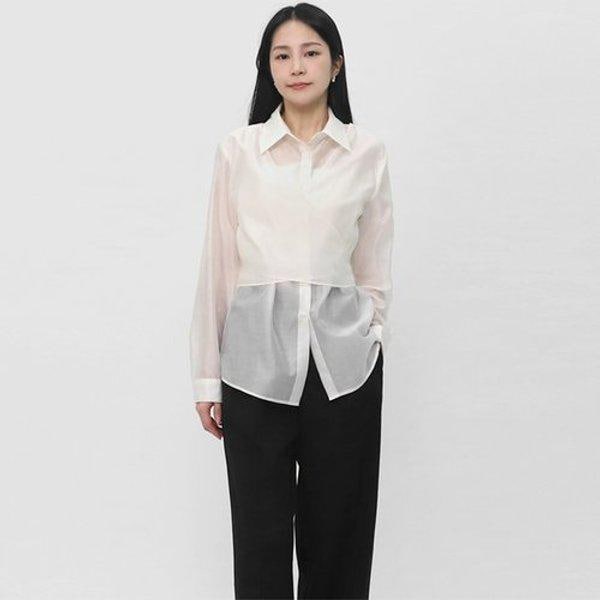 女性ブラウス シルキーリボンレイヤードカラー シフォン シースルー ラップ...