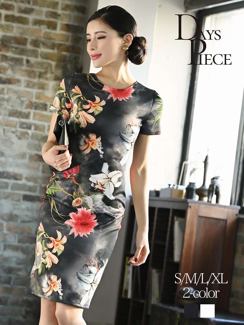 花柄 大人 ワンピース 膝丈 タイト 韓国 ナイトドレス 袖付き 落ち着いてる デイズピース DaysPiece 7,480円