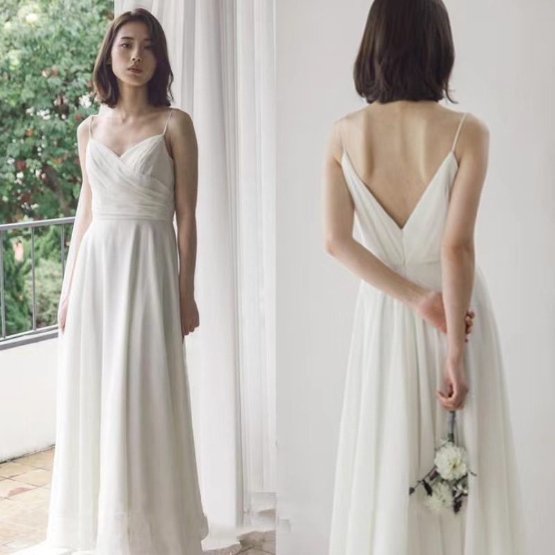 新品ウェディングドレス白 パーティードレス セクシーV襟 露背 花嫁ロングドレス 簡約 結婚式 二次会 エレガント お呼ばれ 挙式 姫系hs5330