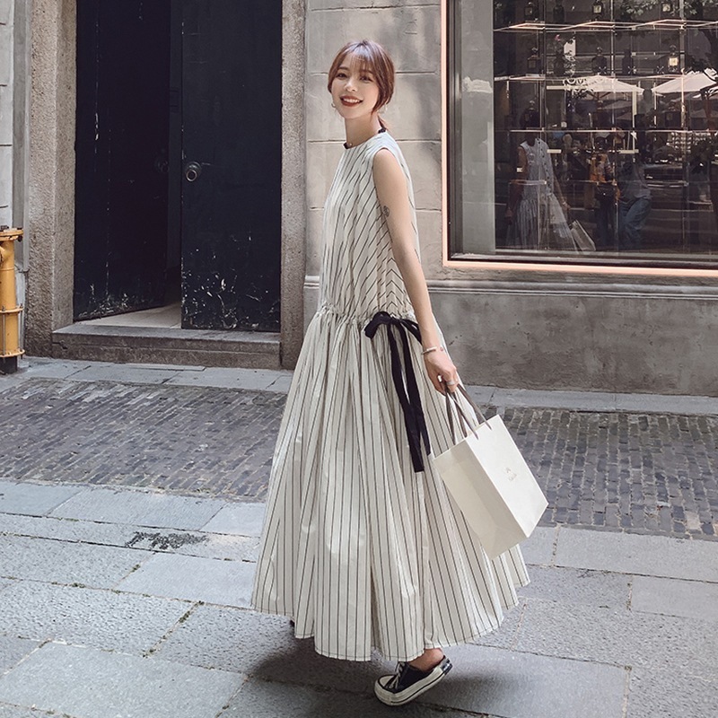 スカート ロングスカート フレアスカート フレアワンピース ロング ロング丈 袖なし ノースリーブ ラウンドネック フレア セミフレア ウエストゴム バックボタン 綿 ポリエステル かわいい