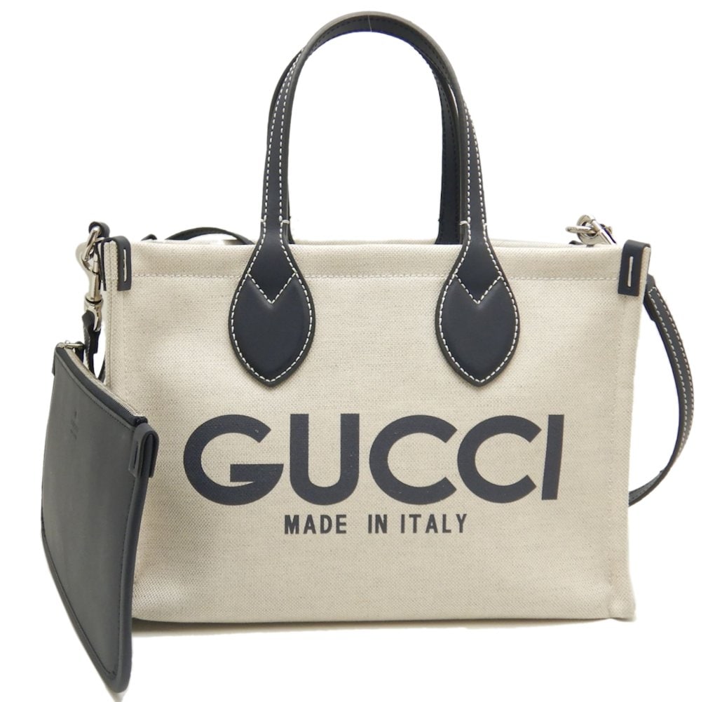 Gucci Lido ミニトート 772144 トートバッグ プリント 日本限定 キャンバス ベージュ ネイビー/252338【中古】 75,900円