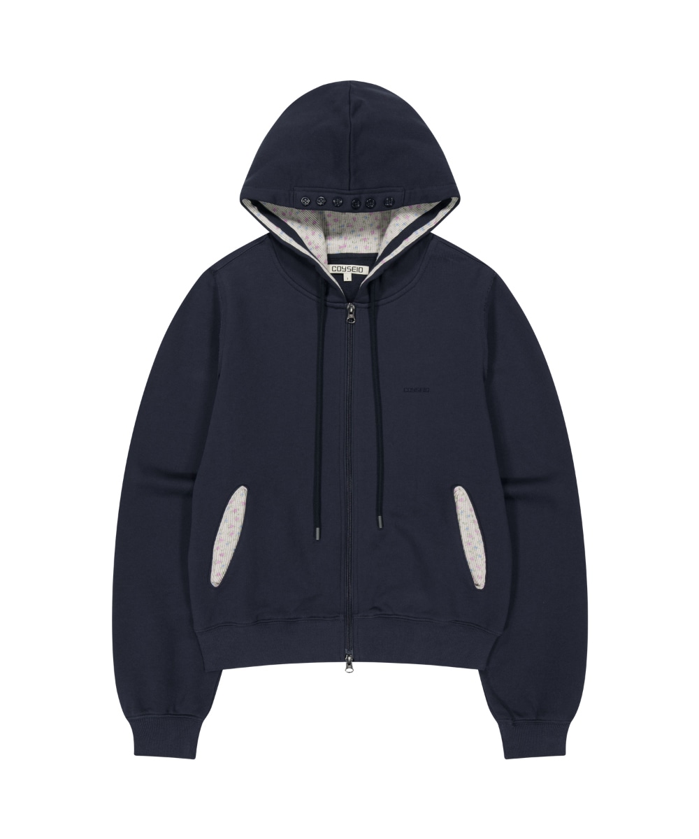 【COYSEIO】26SS FLOWER POINT ZIP-UP HOODIE : NAVY