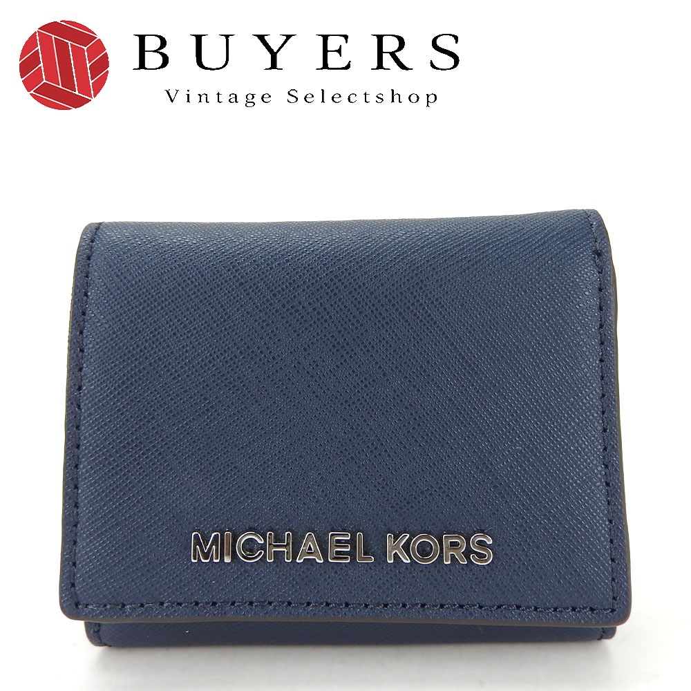 中古 三つ折り財布 35H9STVZ5L レザー ネイビー シルバー金具 小物 普段使い コンパクトウォレット レディース 女性