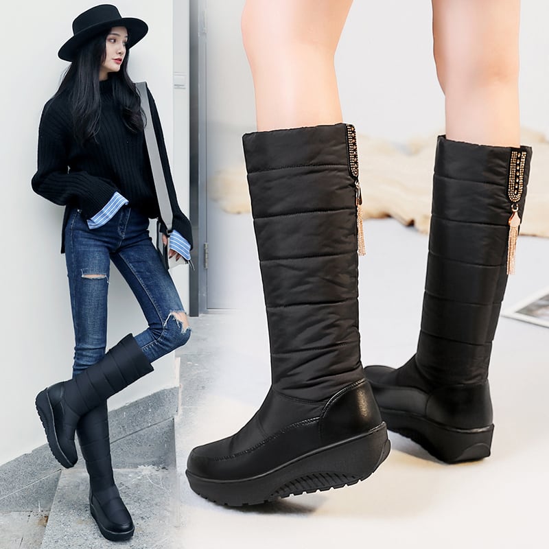 ロングブーツ スノーブーツ 厚底 フラットシューズ 裏起毛 裏ボア シューズ 靴 ロング丈 防寒