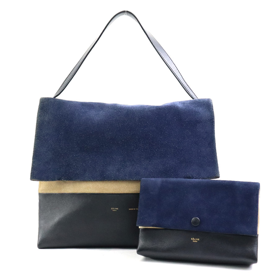 セリーヌ CELINE ショルダーバッグ オールソフト スエード/レザー ネイビー/ブラック/ベージュ レディース e59495a