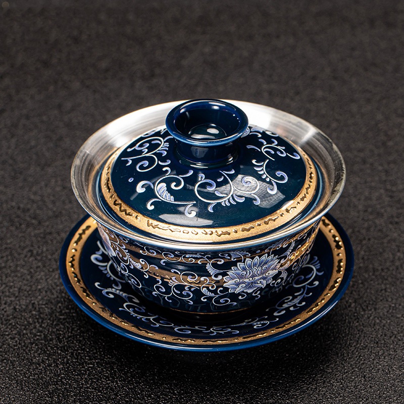 Jingdezhen Blue And White Porcelain Pure Handmade Silver Cover Bowl Ceramic Tea Bowl Large Tea Cup H 5,364円
