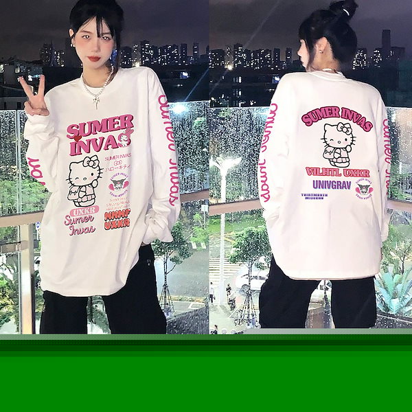 Qoo10] キティちゃん長袖tシャツレディースゆった