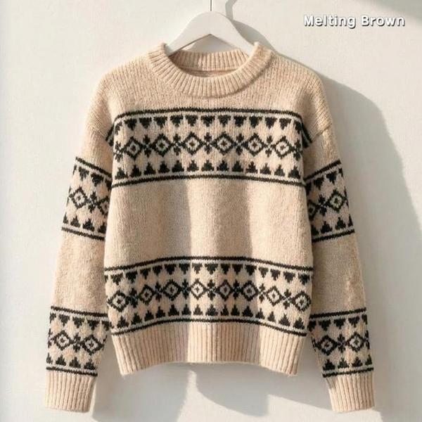 女性オーバーサイズ ラウンドネック 冬ニット PR26