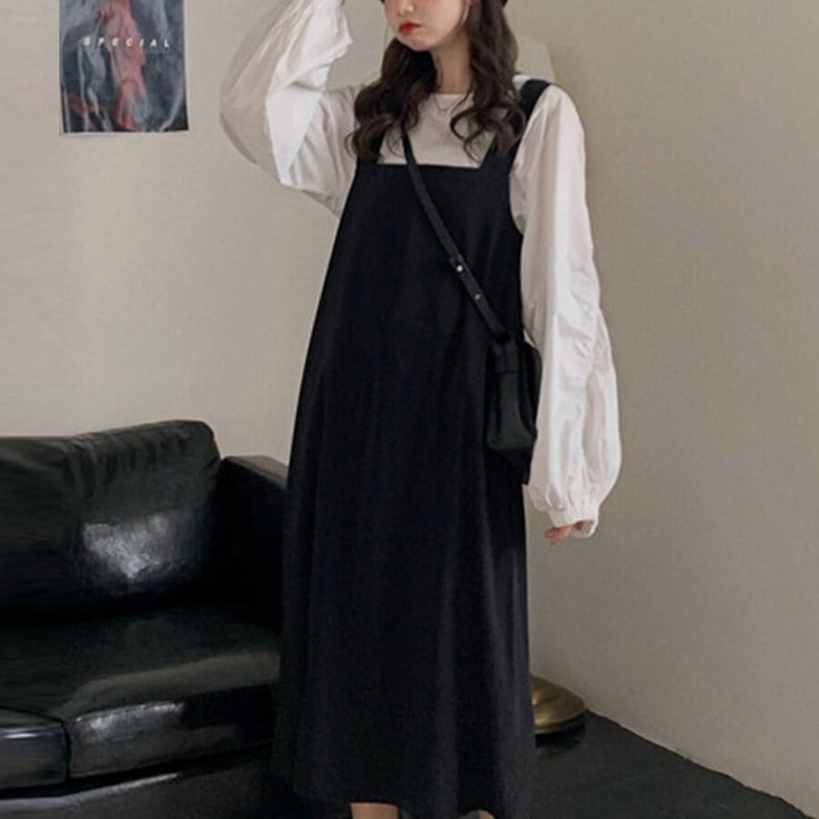 ワンピース デート かわいい 大人可愛い きれいめ シンプル カジュアル 大人 上品 おしゃれ ロング丈 キャミソール ２XL ３XL 4XL ブラック 韓国 体型カバー マタニティ ママ 休日 無地