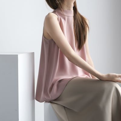 トップス ブラウス プルオーバー ノースリーブ レディース バンドカラー シフォンブラウス ホルダーネック バックリボン きれいめ 大人 上品 おしゃれ お洒落 セクシー 存在感 無地 春 夏