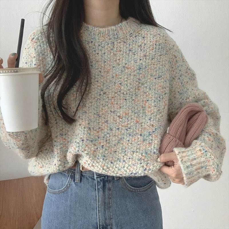 トップス セーター 袖あり 長袖 Uネック ラウンドネック 襟なし モコモコ ニット かわいい 大人可愛い きれいめ シンプル カジュアル 大人 上品 おしゃれ 大人女子 こなれ感 ラフ キュート ガ