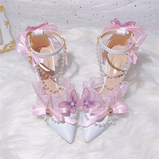 ピンク ストラップパンプス　ハイヒール　ピンヒール　パンプス ストラップ　レディース　パンプス　レース花　ヒール5/7/9cm　 レディース サンダル　靴 美脚 結婚式　ウエディングシューズ　靴　フォ