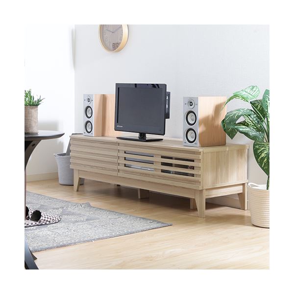 テレビ台/ローボード 幅120cm ナチュラル AV機器収納対応 コード穴 引き出し 脚付き ライン リビング