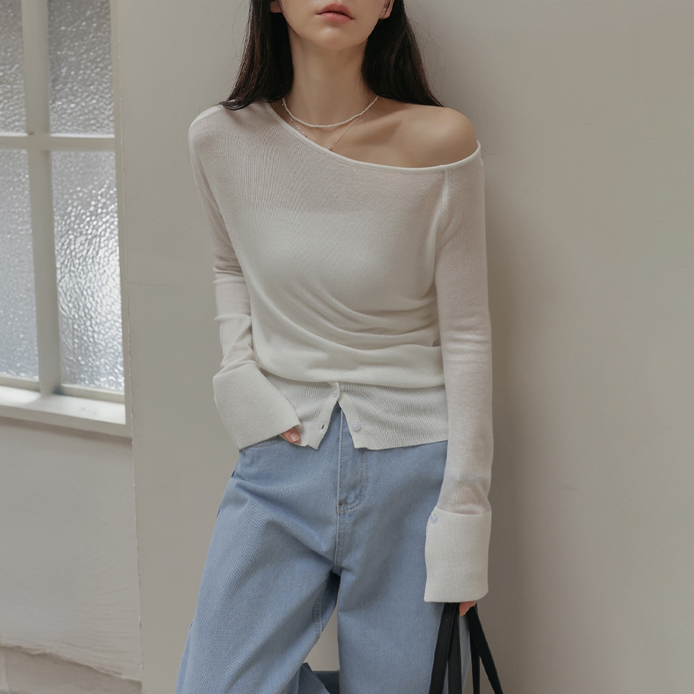 クローエンコットンアンバルショルダーボタンポイントニット