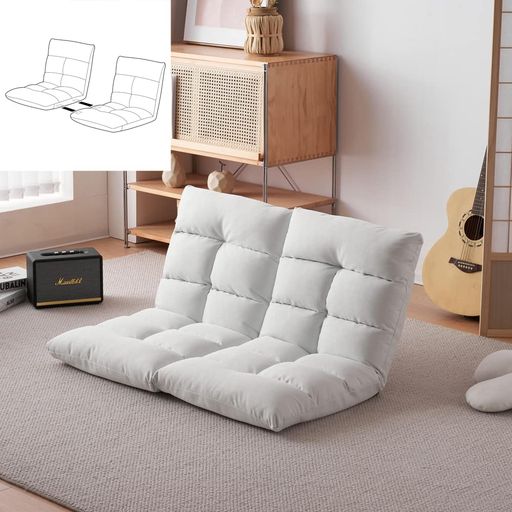 【左右独立】座椅子ソファー 座椅子 フロアソファー ローソファ 座椅子ふたり2人がけ リクライニング14段 座イス おしゃれ 椅子 チェアー いす イス コンパクト ホワイト