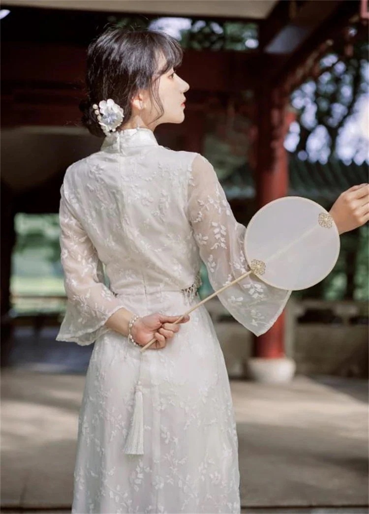 オープンウエスト 刺繡 早い者勝ち ワンピース 改良チャイナドレス パールチェーン