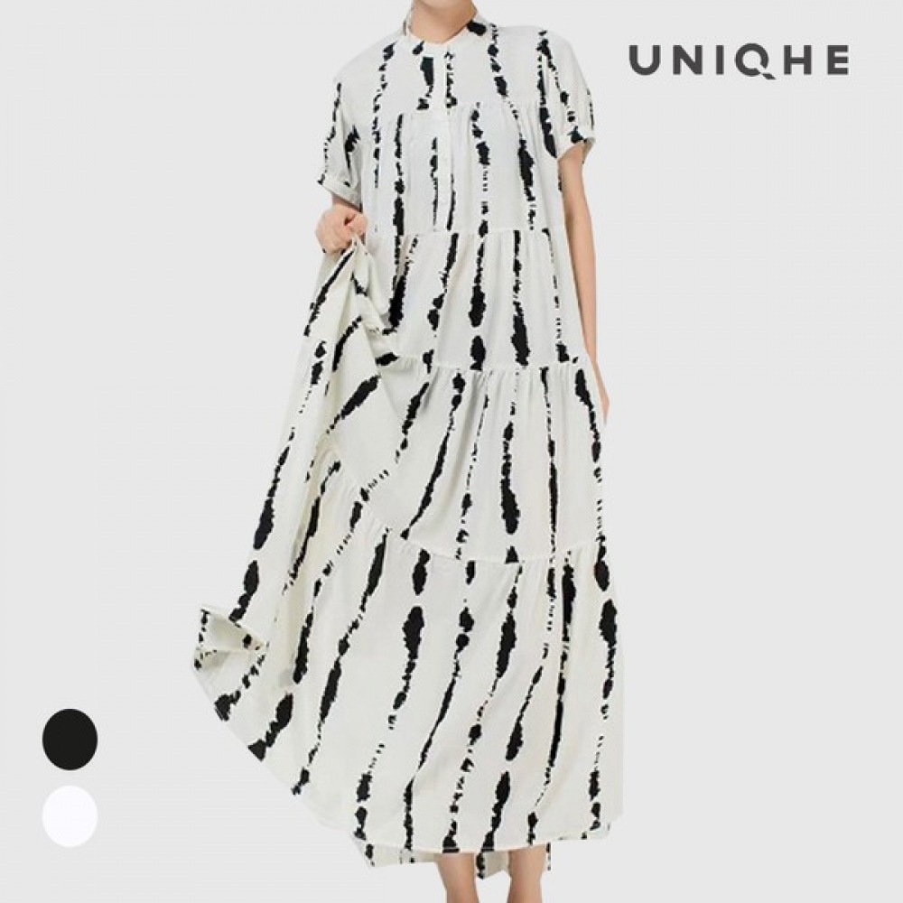 (ユニーク) ラインドローイング5段ロングドレス