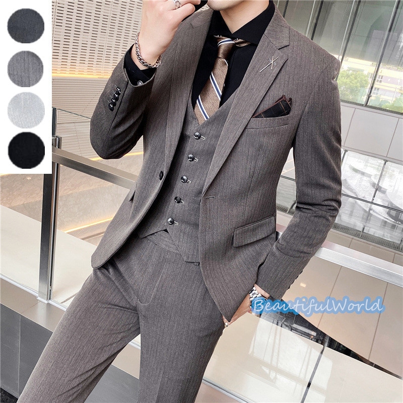 スーツ メンズ ビジネススーツ 3ピーススーツ スーツセットアップ カジュアルスーツ 無地フォーマルスーツ 洗える 紳士服 通勤 結婚式X39