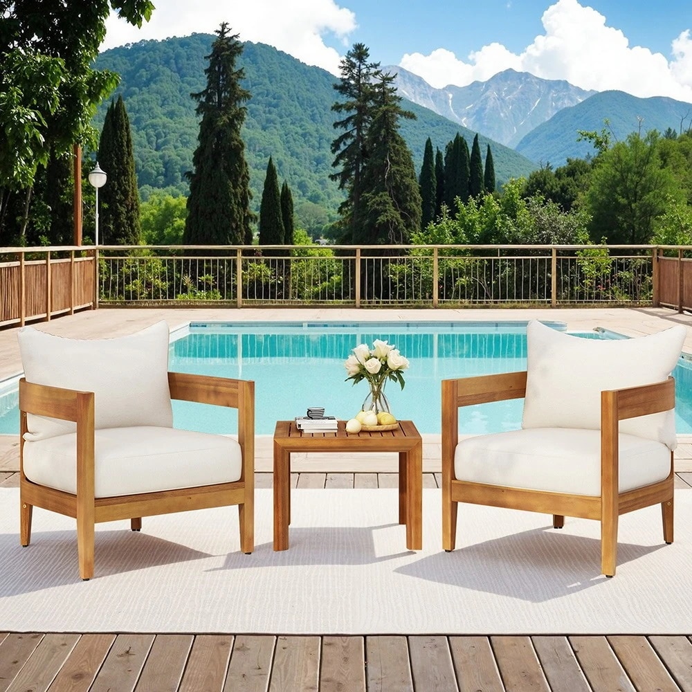 【国内即日発送】ガーデンファーニチャー 3点セット 天然木 屋外用 肘掛け ソファ ガーデンファニチャー ホテル カフェ ベランダ テラス テーブル 家具 高級 おしゃれ【ナチュラル】