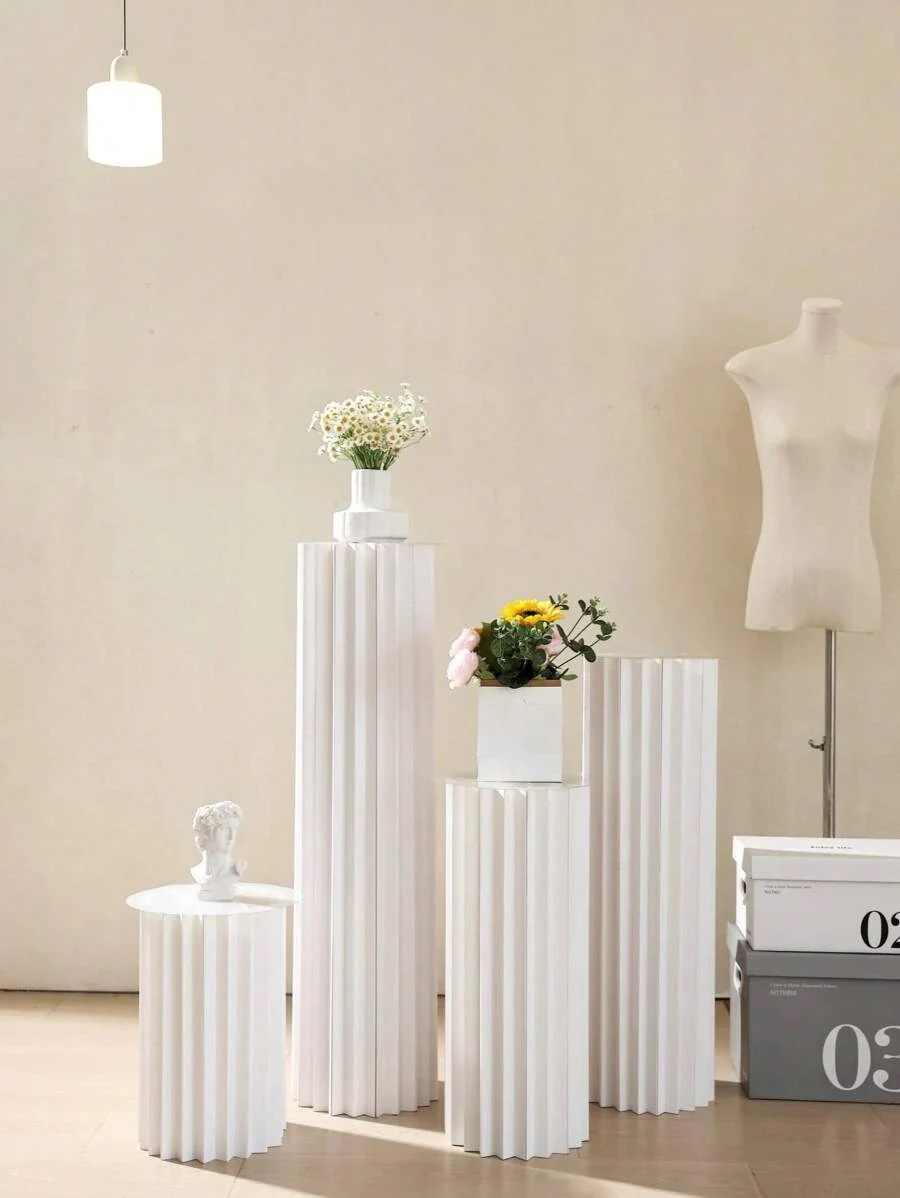 1/3/4個セット カードボード製台座スタンド折りたたみ式ピラースタンド結婚式の小物フロア展示台丸天板付きDIY台座ボックス折りたたみ式ペーパーシリンダー台座ケーキフラワースタンドラック