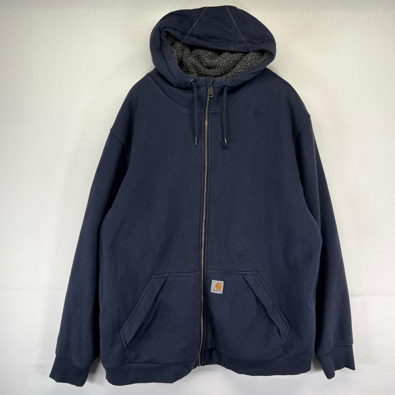 古着 パーカー フルジップ ボアライナー 大きいサイズ レインディフェンダー 2XL ネイビー系 メンズ