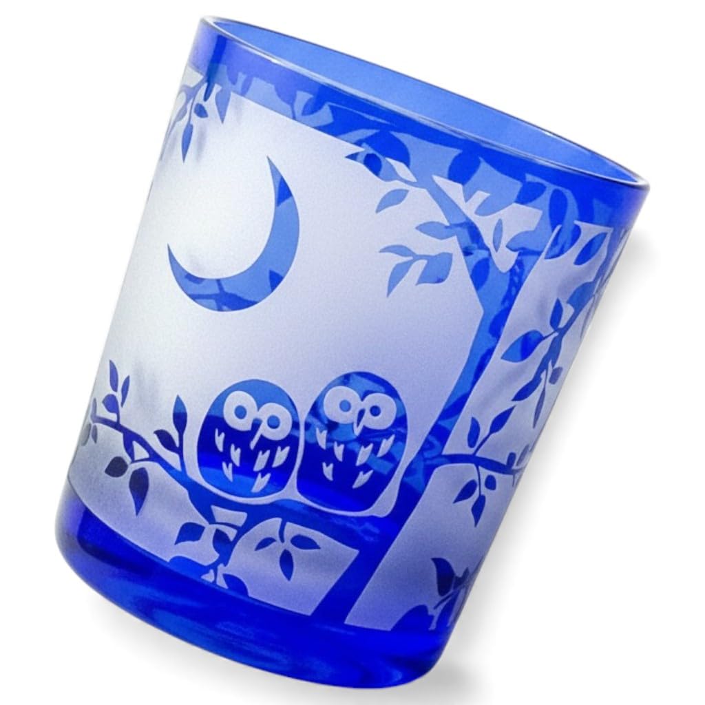 匠美風 ディナー ラグゼ 切子 グラス カップ Φ80xH90mm 280cc ふくろう ブルー 煌雅 PNO.330841