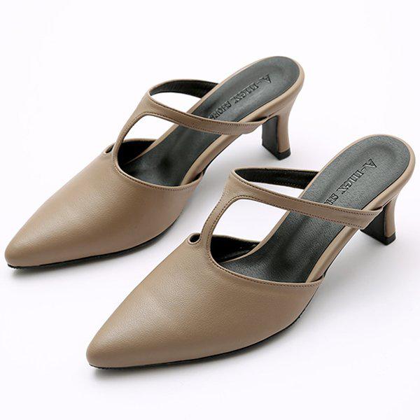 革スティレットTストラップ女性用ブロファー スリッパ ヒール 7cm sjamx 3605_P346760954