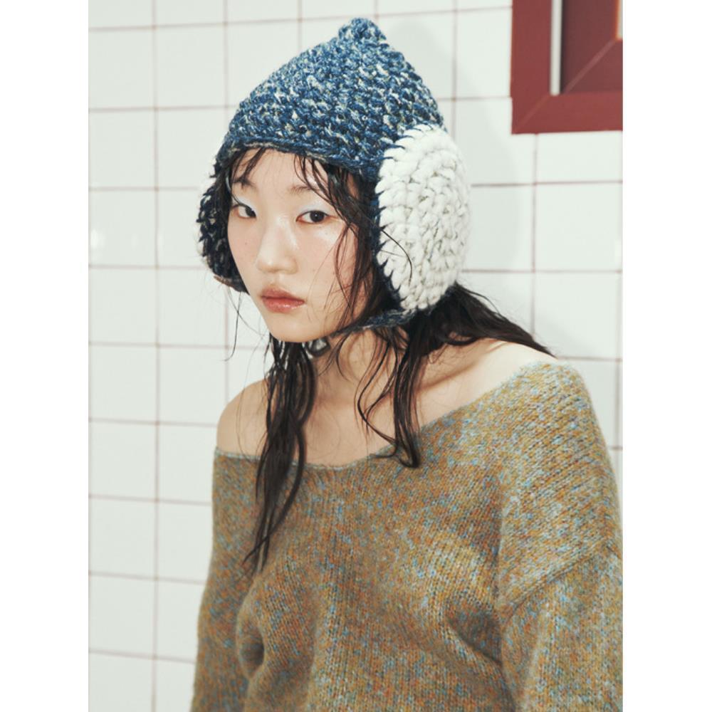 MISU A BARBE DOT EAR FLAP NAVY