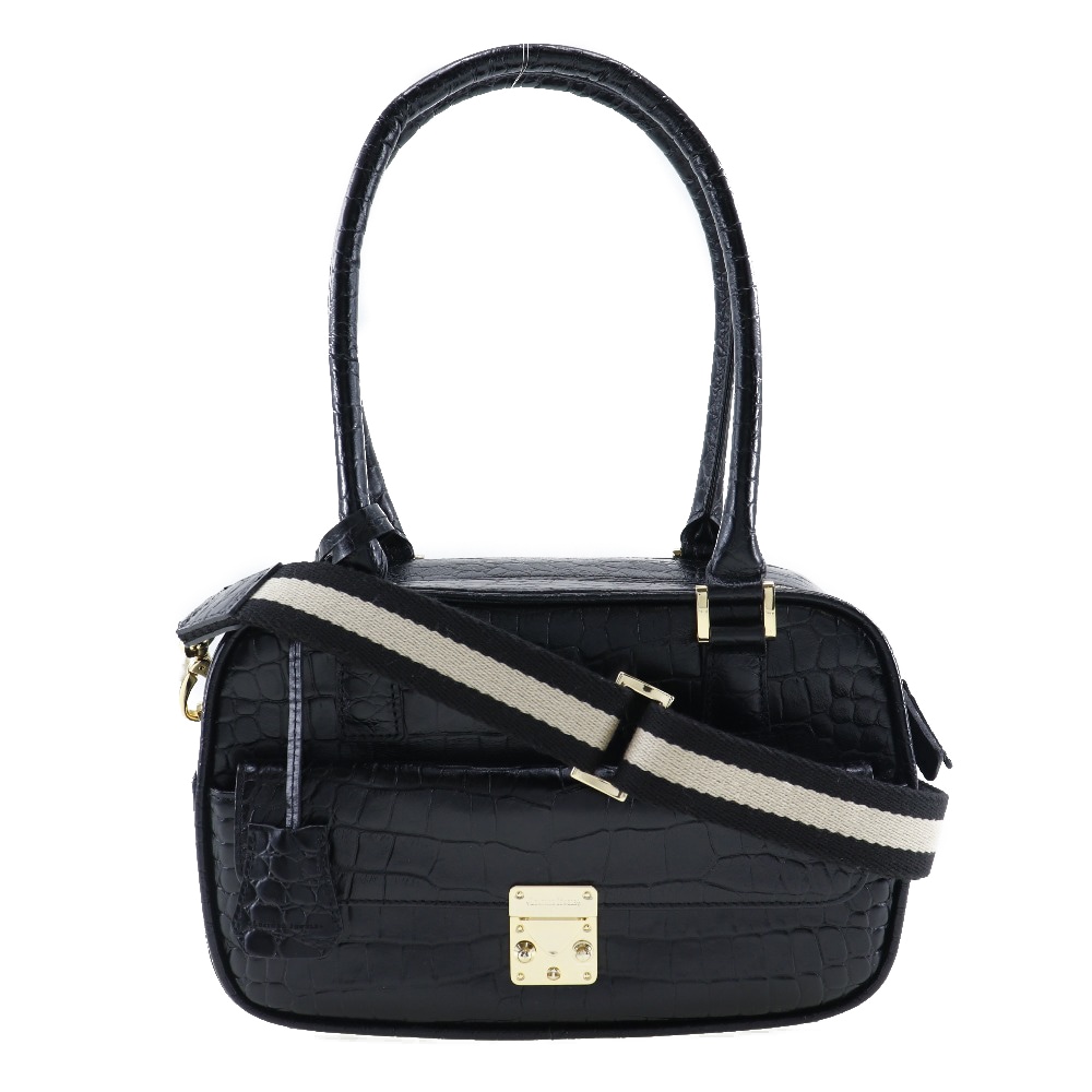 LEATHER JEWELS レザージュエルズ ハンドバッグ クロコダイル 黒 レディース 中古品 Aランク