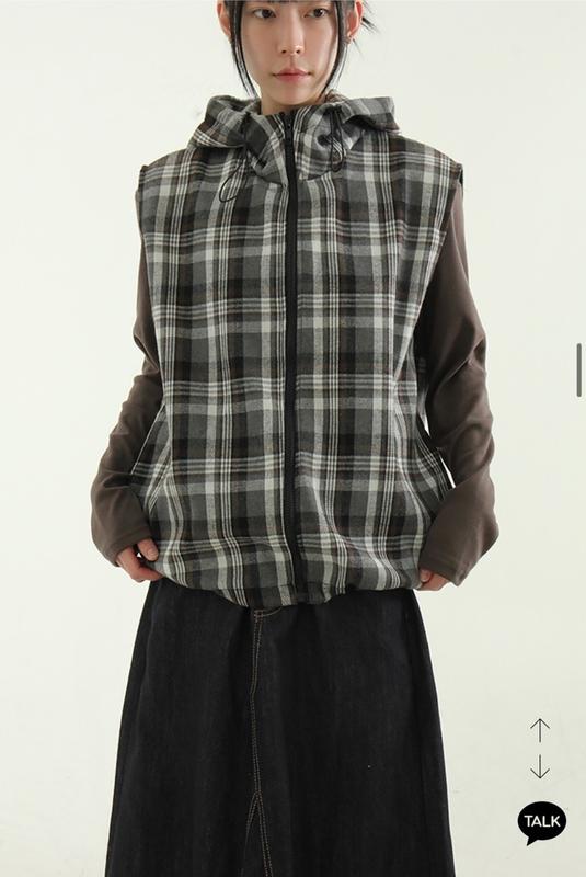 エディションチョッキ新商品(FW男女共用フードベストチョッキチェック)